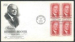 1965 USA FDC HERBERT HOOVER QUARTINA NO TIMBRO ARRIVO - V - 1961-1970