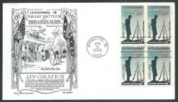 1965 USA FDC THE CIVIL WAR QUARTINA NO TIMBRO ARRIVO - V - 1961-1970