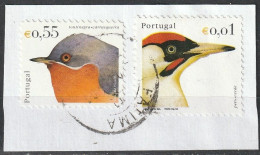Portugal, 2003 - Aves De Portugal, €0,55 + €0,01 -|- Postmark - Fátima // Mundifil - 2941a + 2934 .  Fragment - Birds - Oblitérés