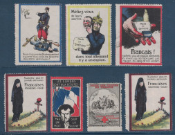 LOT De 6 VIGNETTES (+ 1 EN DOUBLE) Dont PATRIOTIQUES Type DELANDRE (MÉFIEZ VOUS DES ALLEMANDS) + CROIX ROUGE MILITAIRE - Vignettes Militaires