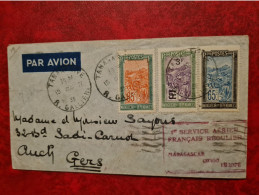 LETTRE MADAGASCAR TANANARIVE POUR AUCH 1935 1er VOL AERIEN FRANCAIS REGULIER MADAGASCAR CONGO EUROPE EN ROUGE - Sonstige & Ohne Zuordnung