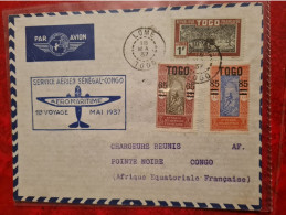 LETTRE 1937 TOGO POINTE NOIRE LOME SERVICE AERIEN SENEGAL CONGO 1ER VOYAGE COTONOU DAHOMEY - Brieven En Documenten