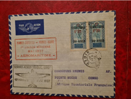 LETTRE 1937 NIAMEY COTONOU POINTE NOIRE 1ERE LIAISON AEROMARITIME SENEGAL CONGO - Storia Postale