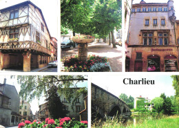 Delcampe - CHARLIEU, MULTIPLE VIEWS, ARCHITECTURE, CANAL, BRIDGE, CARS, FOUNTAIN, FRANCE - Charlieu