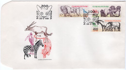 FDC 50 Years Prague ZOO - Orangutan - Lion - Antelope - Zebra - Cougar - Flamingo - - Chimpansees