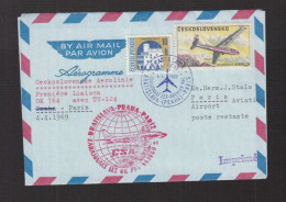 903) Busta Prima Volo CSA Airlines Cecoslovacchia Aerogramma Tupolev TU-124 Bratislava Praga Parigi 1969 - Covers & Documents