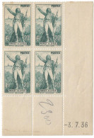 0314. COIN DATE Bloc De 4 - 03 Juillet 1936 - N°314 Rouget De Lisle - NEUF Gomme D'origine - Côte 45eu. - 1930-1939