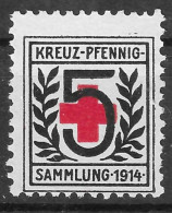 1914 VIGNETTE CINDERELLA Germany Pfennig Sammlung  WW I Red Cross Rotes Kreuz Croix Rouge 5 PFENNIG Seal Charity  STAMP - Cruz Roja