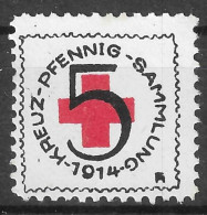 1914 VIGNETTE CINDERELLA Germany Pfennig Sammlung  WW I Red Cross Rotes Kreuz Croix Rouge 5 PFENNIG Seal Charity  STAMP - Red Cross