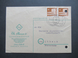 1948 Bizone Bauten Nr.74 Eg (2) Orts PK Stp. Lübeck 1 Nachträglich Entwertet Firmen PK Glasermeister Th. Ahrens Junior - Storia Postale