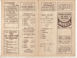 Programme, 1952, Courses De Motos, épreuve Militaire, 350 Cc, 500 Cc, Démonstration De Side Car, TOURS,  Frais Fr 1.75e - Programs