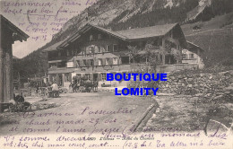 Suisse L' Etivaz Hotel Du Chamois CPA + Timbre , Carte Avec Animation Attelage Diligence - Château-d'Œx