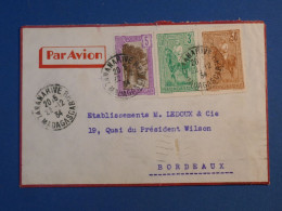 DF5 MADAGASCAR BELLE LETTRE 1934 PAR AVION TANANARIVE A BORDEAUX  FRANCE ++le 3F +AFFR. INTERESSANT + - Lettres & Documents