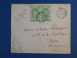 DF5 MADAGASCAR BELLE LETTRE 1948 PAR AVION TANANARIVE A  AGEN   FRANCE ++PAIRE DE TP SURCHARGES +AFFR. INTERESSANT + - Covers & Documents