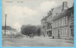 Florennes-+/-1910-Place Verte-Attelage-Cheval-Café De L'Union, Louis Pestiaux-Drapeau National-Animée-Edit.réservée B.L. - Florennes