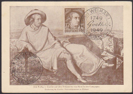 MC 235 SBZ, Wolfgang Goethe Maximumkarte, 2 Verschiedene SoSt.  Weimar 1749 - 1949 Goethejahr - Cartoline Maximum