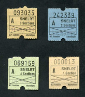 Série De 4 Tickets De Tramways 1969 à 1981 "Société Nouvelle Electric Lille Roubaix Tourcoing" Ticket De Tramway - Tram - Europa