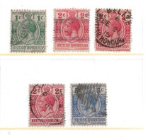 BRITISH HONDURAS 1913 - 1921 ALL DIFFERENT VALUES TO 5c SG 101,102,102a,102b,104 FINE USED Cat £5.35 - Honduras Británica (...-1970)