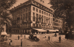 Nice - L'Hôtel National, Illustration Avec Vieille Voiture Et Tramway - Carte Non Circulée Avec Plan Au Verso - Hotels & Restaurants
