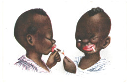 Dos Buenos Fumadores, Smokers, African Boys 1920s Unused Postcard. Publisher Victoria N.Coll Salieti Barcelona - Cartes Humoristiques