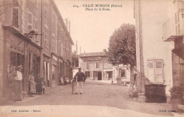 VILLIE-MORGON (Rhône) - Place De La Poste - Voyagé 1921 (2 Scans) Perrin, Receveur Des P.T.T. à Meximieux - Villie Morgon