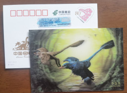 Microraptor Dinosaur,pterosaur In The Sky,China 2017 Chinese Dinosaur 3D Raster Advertising Pre-stamped Card - Fósiles