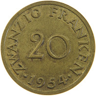 SAARLAND 20 FRANKEN 1954  #a056 0587 - 20 Franchi