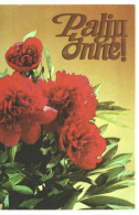 Congratulations! Peonies 1989 Unused Vintage Postcard. Publ: Soviet Estonian Communist Party Publishing House Tallinn - Estonie