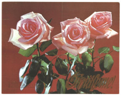 Congratulations! Roses 1989 Unused Two Vintage Postcards. Publ: Soviet Estonian Communist Party Publishing House Tallinn - Estonie