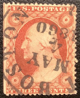 US Sc.26A XF 1857-61 3c Dull Red Good Type IV With Superb BOSTON 1860 Cds (USA États-Unis - Gebraucht