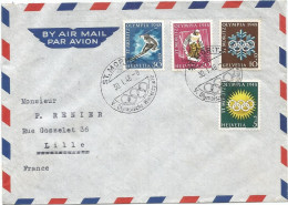 HELVETIA JEUX OLYMPIQUES SERIE SURTAXE LETTRE COVER AVION ST MORITZ 30.1.1948 TO FRANCE - Hiver 1948: St-Moritz
