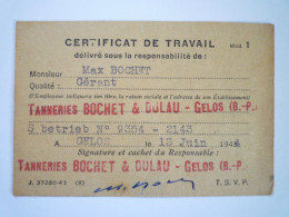 2023 - 2858  GELOS  (Basses-Pyrénées)  :  CERTIFICAT De TRAVAIL  1944   XXX - Non Classificati