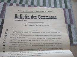 Guerre De 14/18 Grande Affiche 32 X 48 Environs Préfecture De L'Hérault Nouvelles Officielles Du Front 1 Et 2/11/1914 - Documenti