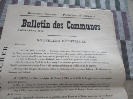 Guerre De 14/18 Grande Affiche 32 X 48 Environs Préfecture De L'Hérault Nouvelles Officielles Du Front 3 Et 4/11/1914 - Documenten