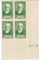 0343. COIN DATE Bloc De 4 - 18 Mai 1937 - Anatole France - NEUF Gomme D'origine - Côte 35eu. - Unused Stamps