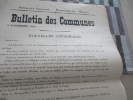 Guerre De 14/18 Grande Affiche 32 X 48 Environs Préfecture De L'Hérault Nouvelles Officielles Du Front 6 Et 7/11/1914 - Dokumente