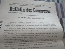 Guerre De 14/18 Grande Affiche 32 X 48 Environs Préfecture De L'Hérault Nouvelles Officielles Du Front 7 Et 8/11/1914 - Documentos