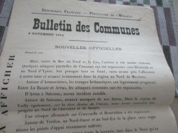 Guerre De 14/18 Grande Affiche 32 X 48 Environs Préfecture De L'Hérault Nouvelles Officielles Du Front 8 Et 9/11/1914 - Documents