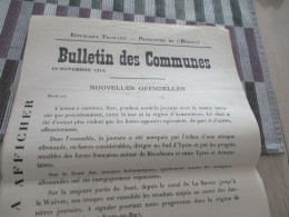 Guerre De 14/18 Grande Affiche 32 X 48 Environs Préfecture De L'Hérault Nouvelles Officielles Du Front 10 Et 11/11/1914 - Documents