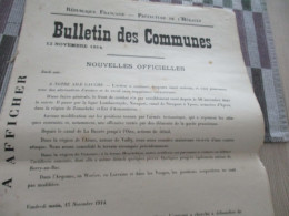 Guerre De 14/18 Grande Affiche 32 X 48 Environs Préfecture De L'Hérault Nouvelles Officielles Du Front 12 Et 13/11/1914 - Documenti