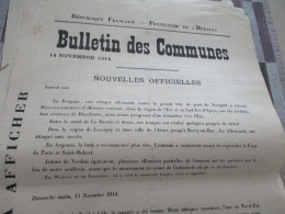 Guerre De 14/18 Grande Affiche 32 X 48 Environs Préfecture De L'Hérault Nouvelles Officielles Du Front 14 Et 15/11/1914 - Documenti