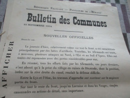 Guerre De 14/18 Grande Affiche 32 X 48 Environs Préfecture De L'Hérault Nouvelles Officielles Du Front 15 Et 16/11/1914 - Documents