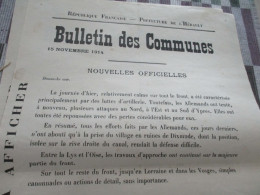 Guerre De 14/18 Grande Affiche 32 X 48 Environs Préfecture De L'Hérault Nouvelles Officielles Du Front 15 Et 16/11/1914 - Documenti