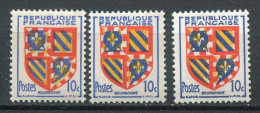 25822 FRANCE N°834** 10c. Bourgogne : Blason Décalé Vers Le Bas Et Le Haut, Jaune Et Bleu Décalés  1949  TB - Unused Stamps