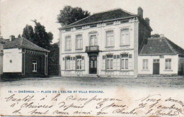 CHIEVRES Place De L'église Et Villa Richard Voyagé  En 1906 - Chièvres