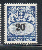 GERMANY REICH POLAND OCCUPATION ALLEMAGNE 1923 1928 DANZIG DANZICA DANTZIG POSTAGE DUE STAMPS TAXE 20pf MLH - Strafport