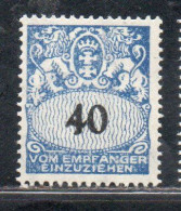 GERMANY REICH POLAND OCCUPATION ALLEMAGNE 1923 1928 DANZIG DANZICA DANTZIG POSTAGE DUE STAMPS TAXE 40pf MLH - Strafport