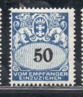 GERMANY REICH POLAND OCCUPATION ALLEMAGNE 1923 1928 DANZIG DANZICA DANTZIG POSTAGE DUE STAMPS TAXE 50pf MLH - Strafport