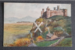 HARLECH CASTLE BY A. SINCLAIR OLD ART COLOUR POSTCARD WALES - Merionethshire