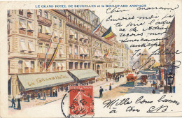 AX 397 -  C P A -  -  BRUXELLES -LE GRAND  HOTEL DE BRUXELLES ET LE BOULEVARD ANSPACH - Cafés, Hotels, Restaurants